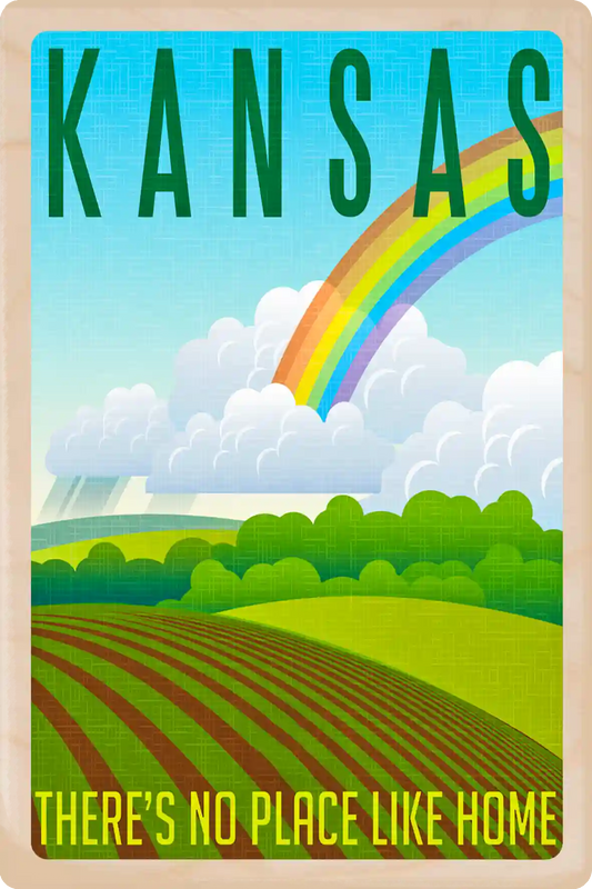 Kansas, There's No Place like Home Travel Art Wooden Postcard to send, gift, and keep. The Wooden Postcard Company