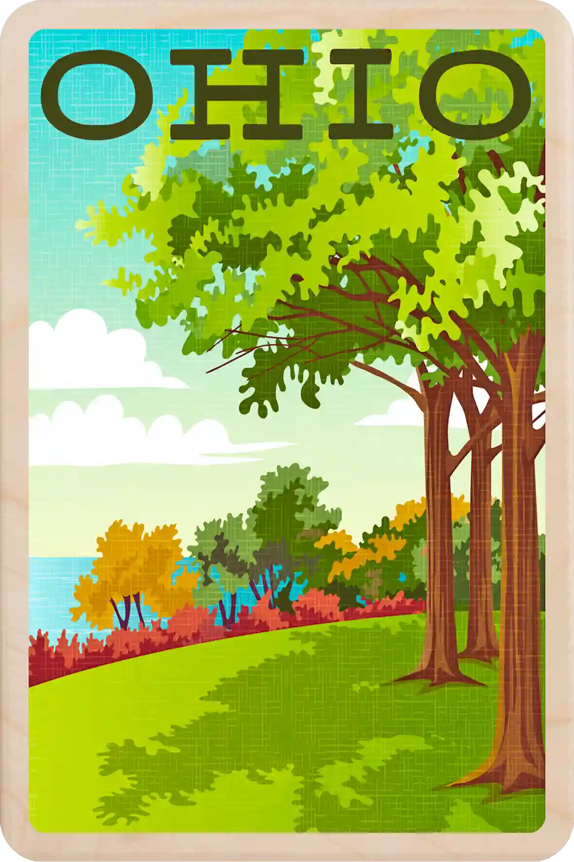 Ohio Travel Art Wooden Postcard to send, gift, and keep. The Wooden Postcard Company