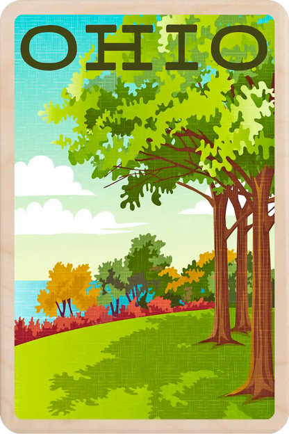 Ohio Travel Art Wooden Postcard to send, gift, and keep. The Wooden Postcard Company