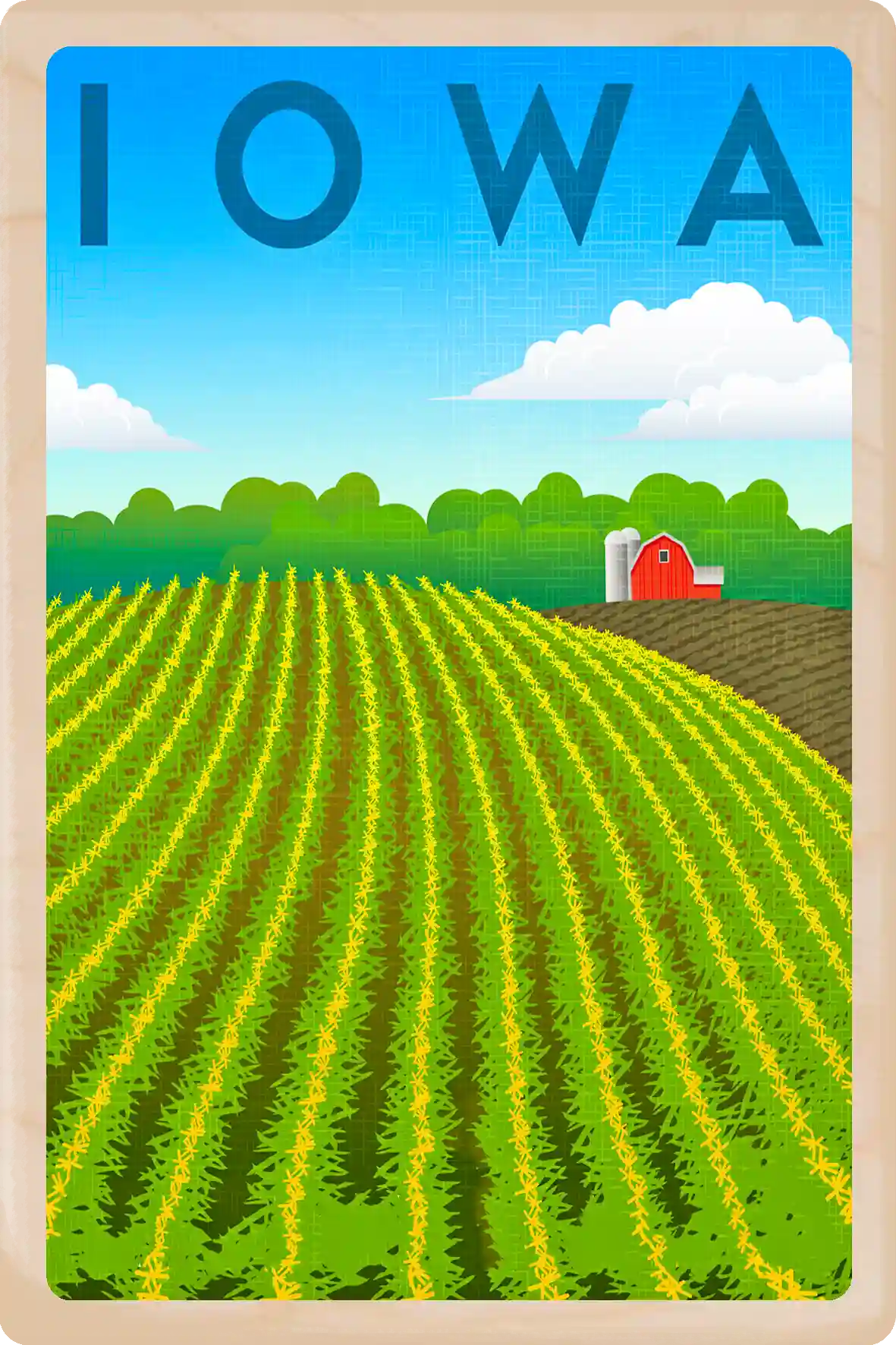 Iowa Travel Art Wooden Postcard to send, gift, and keep. The Wooden Postcard Company