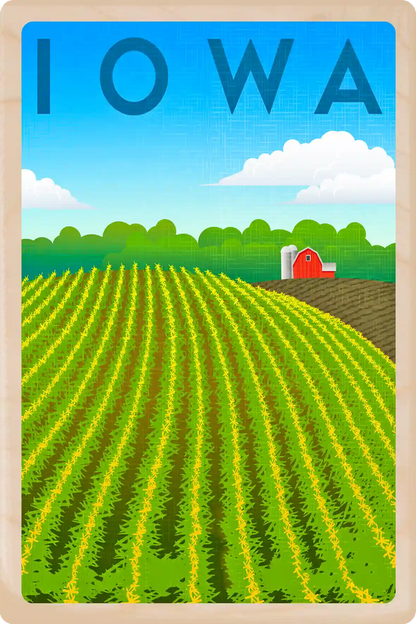 Iowa Travel Art Wooden Postcard to send, gift, and keep. The Wooden Postcard Company