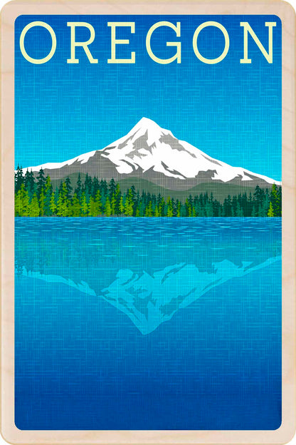 Oregon-themed poster with Mount Hood. Oregon – Eco-friendly Card - Wooden Postcard

Write on the back with any pen and post worldwide with a standard stamp. A smart, eco-friendly card and gift.