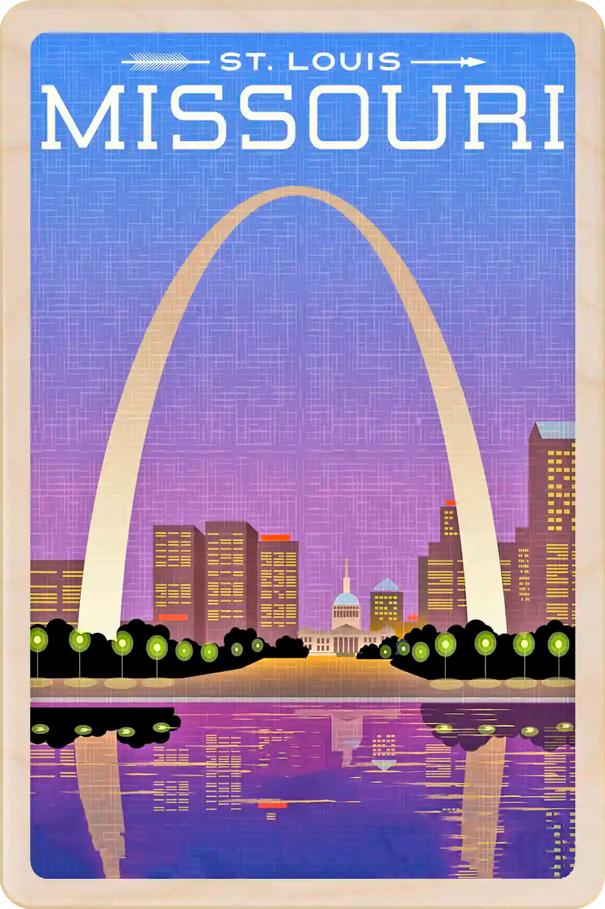 St Louis, Missouri Travel Art Wooden Postcard to send, gift, and keep. The Wooden Postcard Company