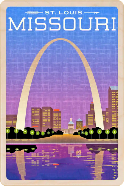 St Louis, Missouri Travel Art Wooden Postcard to send, gift, and keep. The Wooden Postcard Company