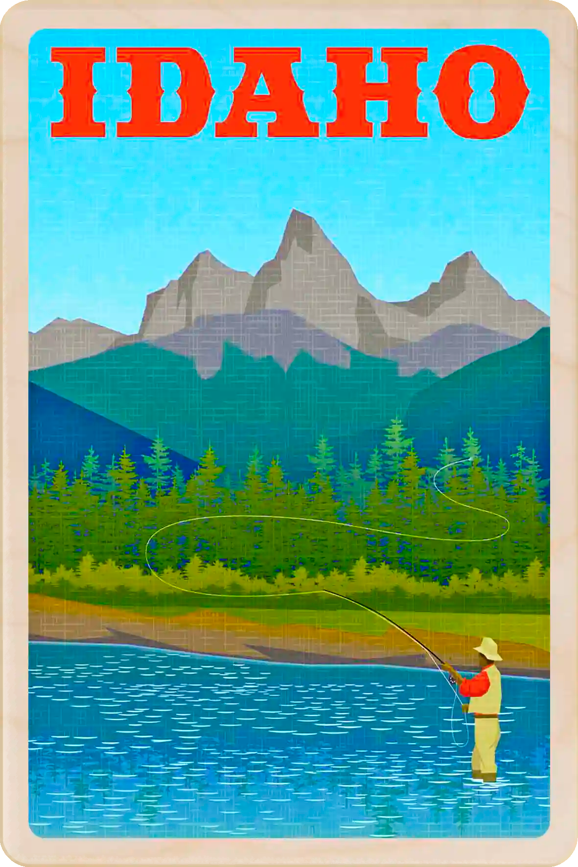 Idaho Travel Art Wooden Postcard to send, gift, and keep. The Wooden Postcard Company