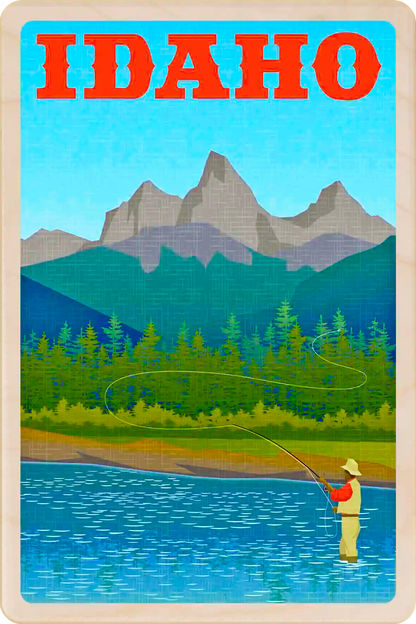 Idaho Travel Art Wooden Postcard to send, gift, and keep. The Wooden Postcard Company