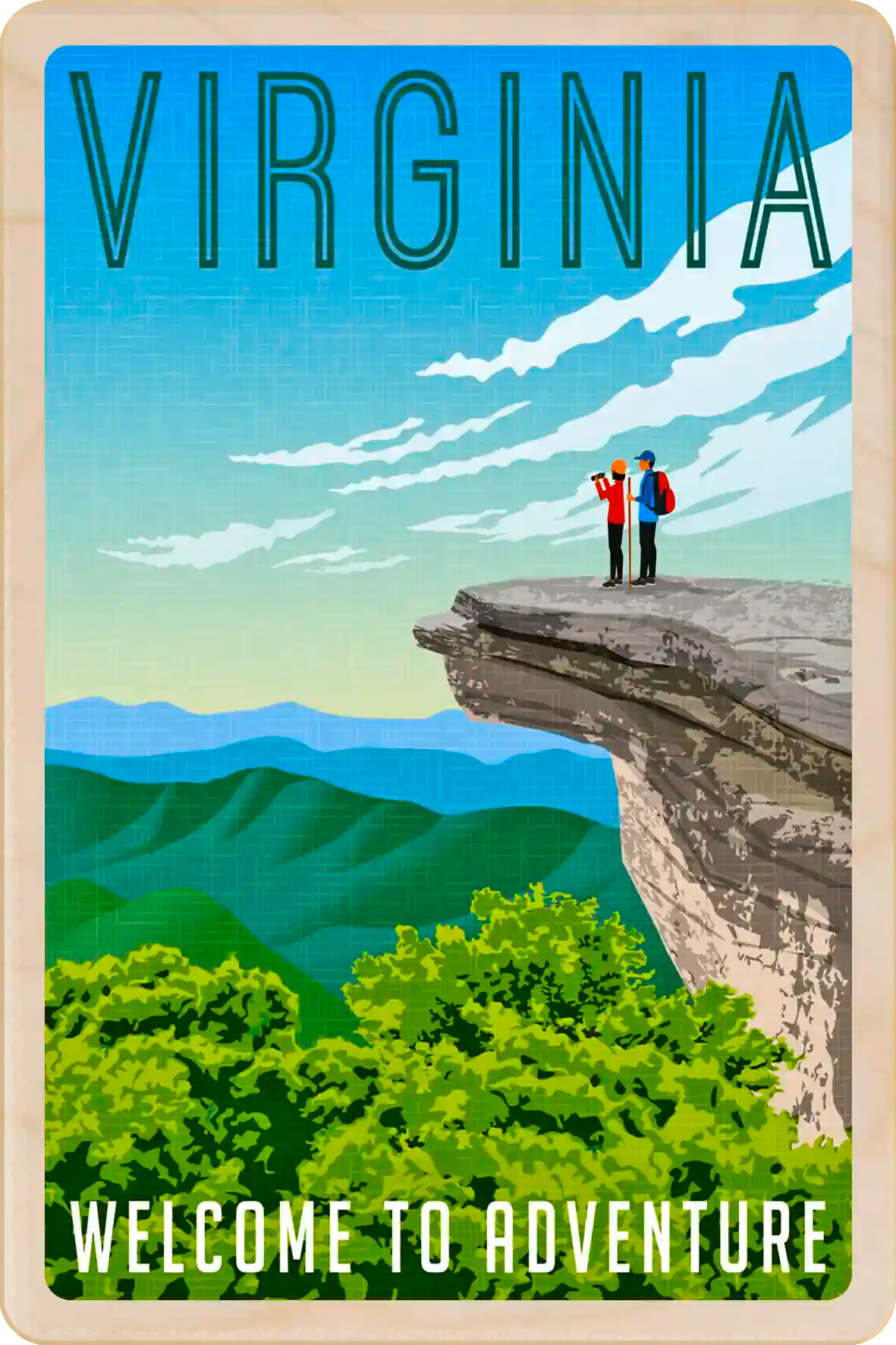Virginia Travel Art Wooden Postcard to send, gift, and keep. The Wooden Postcard Company