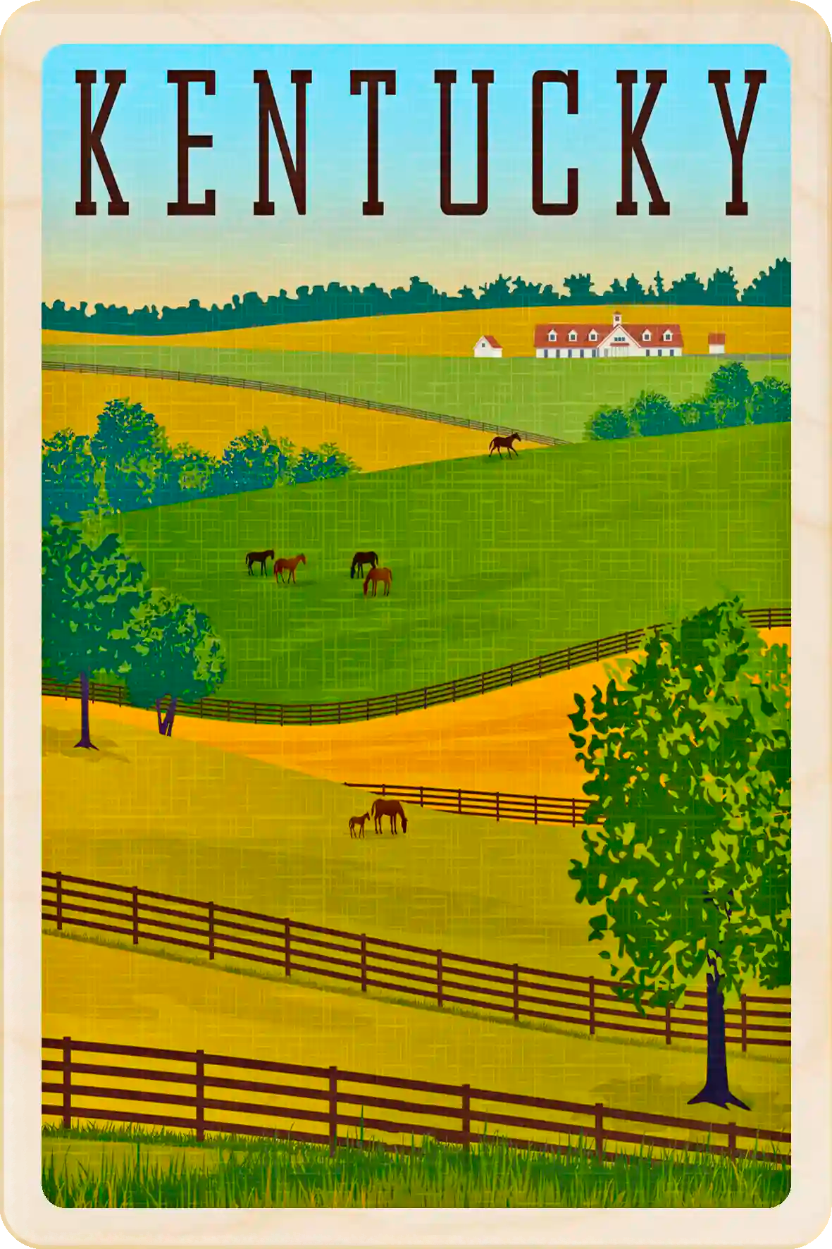 Kentucky Travel Art Wooden Postcard to send, gift, and keep. The Wooden Postcard Company