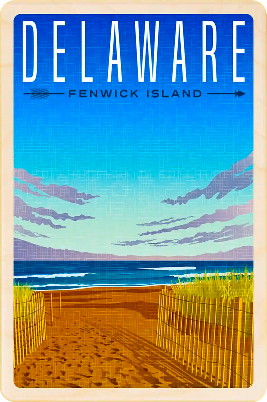 Delaware Travel Art Wooden Postcard to send, gift, and keep. The Wooden Postcard Company