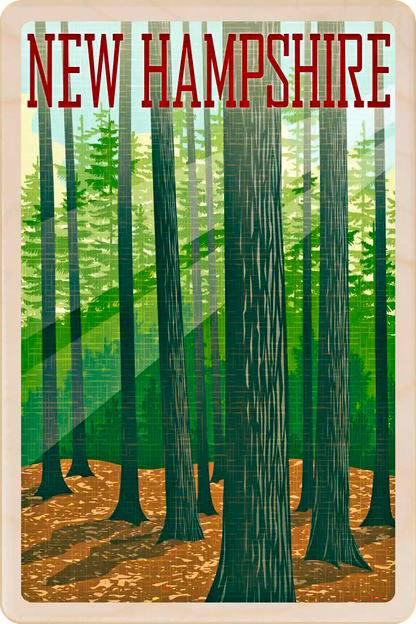 New Hampshire Travel Art Wooden Postcard to send, gift, and keep. The Wooden Postcard Company