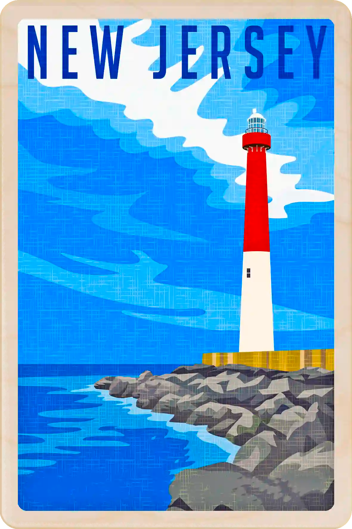 New Jersey Travel Art Wooden Postcard to send, gift, and keep. The Wooden Postcard Company