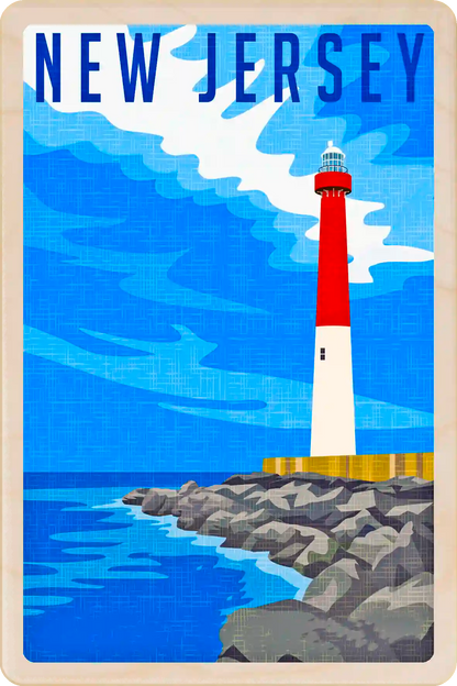New Jersey Travel Art Wooden Postcard to send, gift, and keep. The Wooden Postcard Company