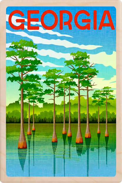Georgia Travel Art Wooden Postcard to send, gift, and keep. The Wooden Postcard Company