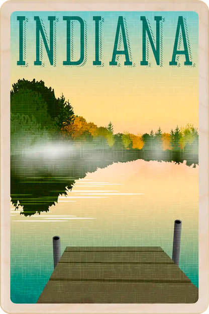 Indiana Travel Art Wooden Postcard to send, gift, and keep. The Wooden Postcard Company
