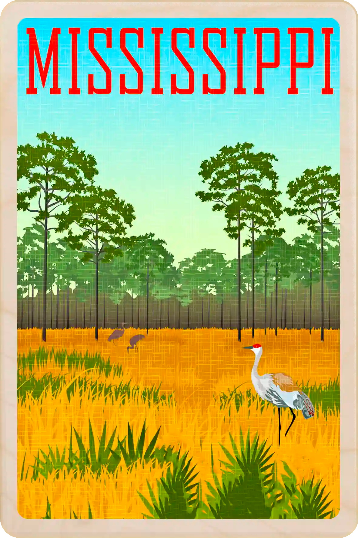 Mississippi Travel Art Wooden Postcard to send, gift, and keep. The Wooden Postcard Company