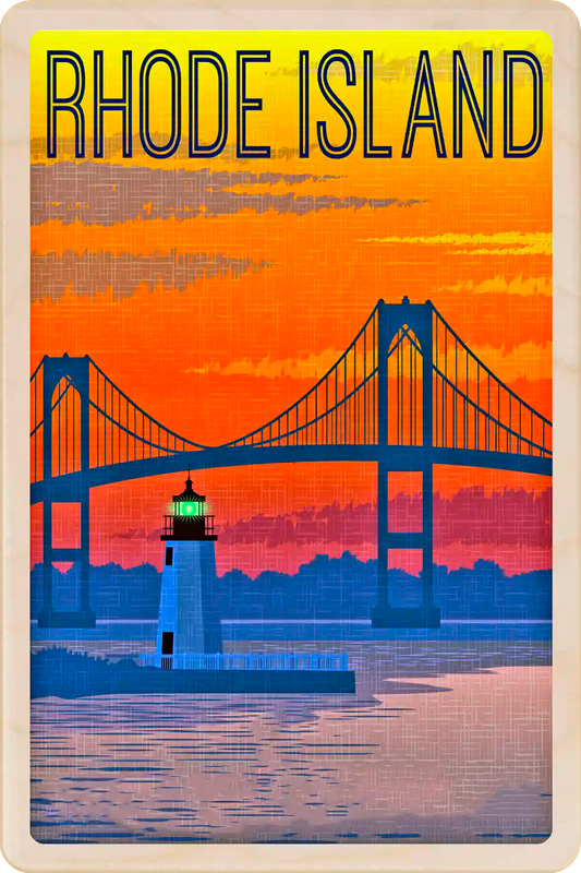 Rhode Island Travel Art Wooden Postcard to send, gift, and keep. The Wooden Postcard Company