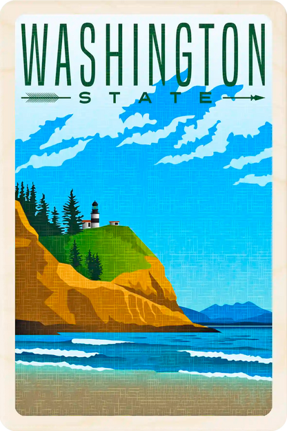 Washington State Travel Art Wooden Postcard to send, gift, and keep. The Wooden Postcard Company