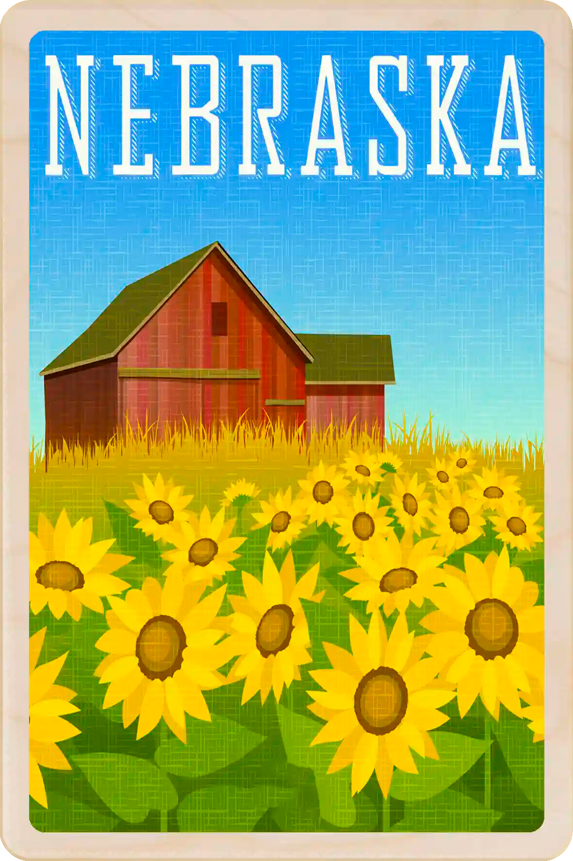 Nebraska Travel Art Wooden Postcard to send, gift, and keep. The Wooden Postcard Company