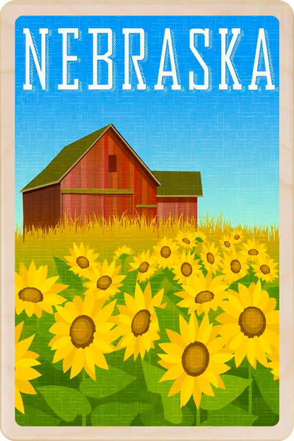 Nebraska Travel Art Wooden Postcard to send, gift, and keep. The Wooden Postcard Company