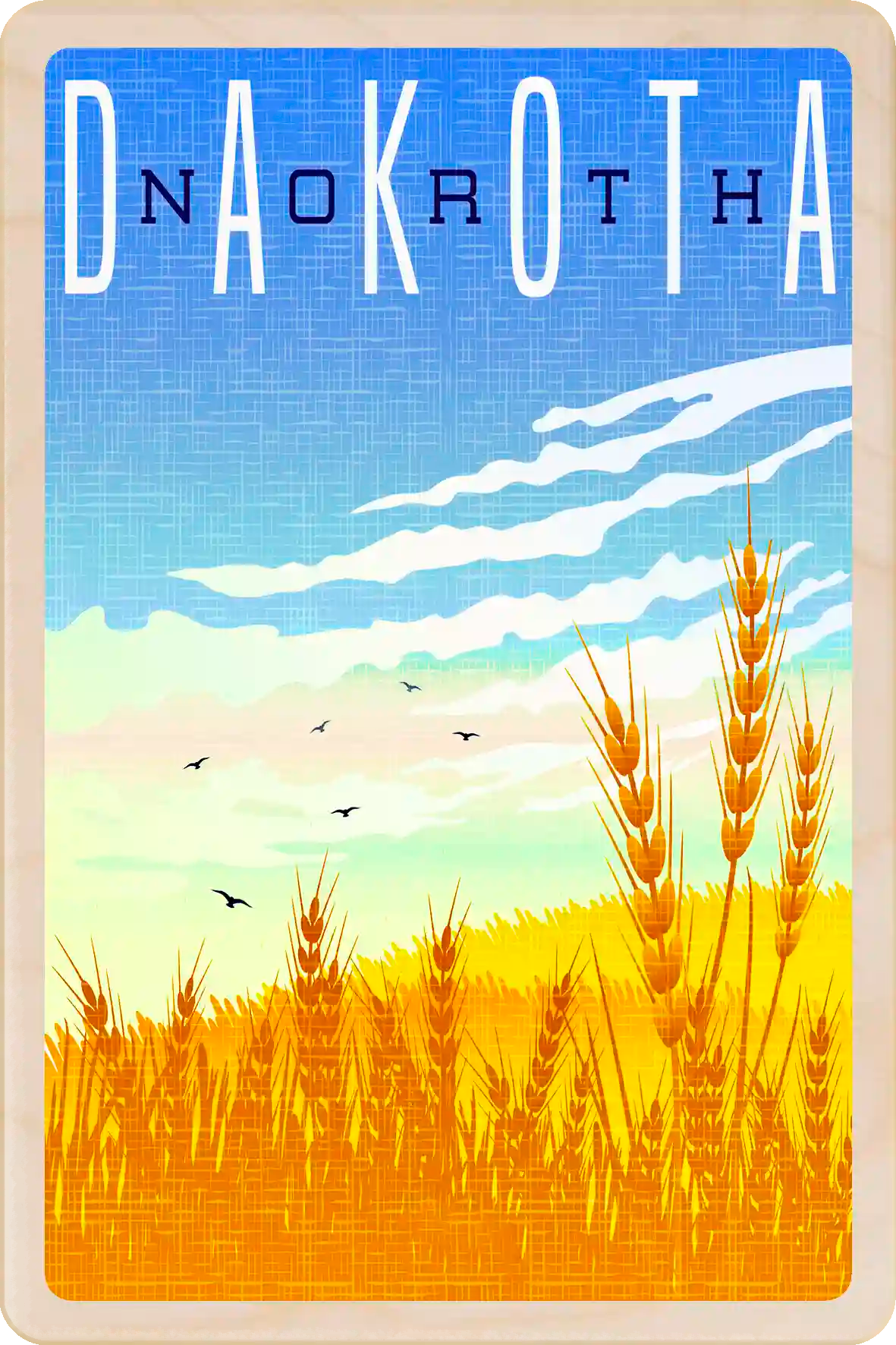 North Dakota Travel Art Wooden Postcard to send, gift, and keep. The Wooden Postcard Company