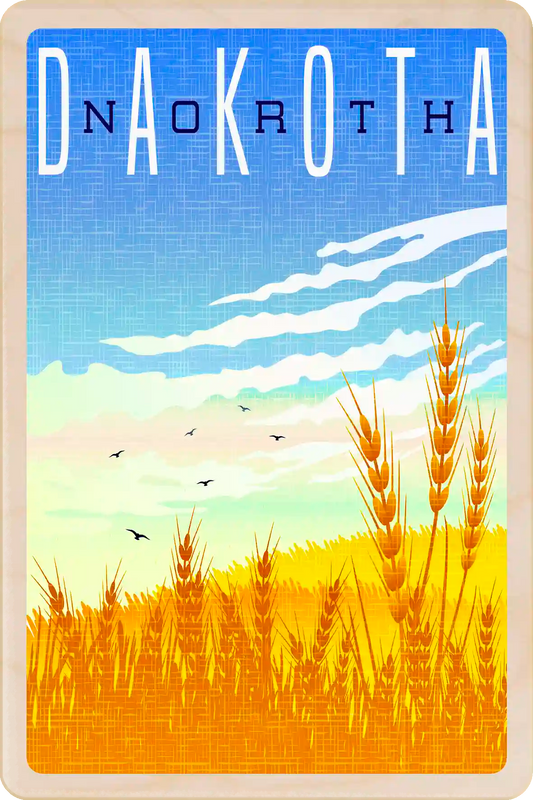 North Dakota Travel Art Wooden Postcard to send, gift, and keep. The Wooden Postcard Company