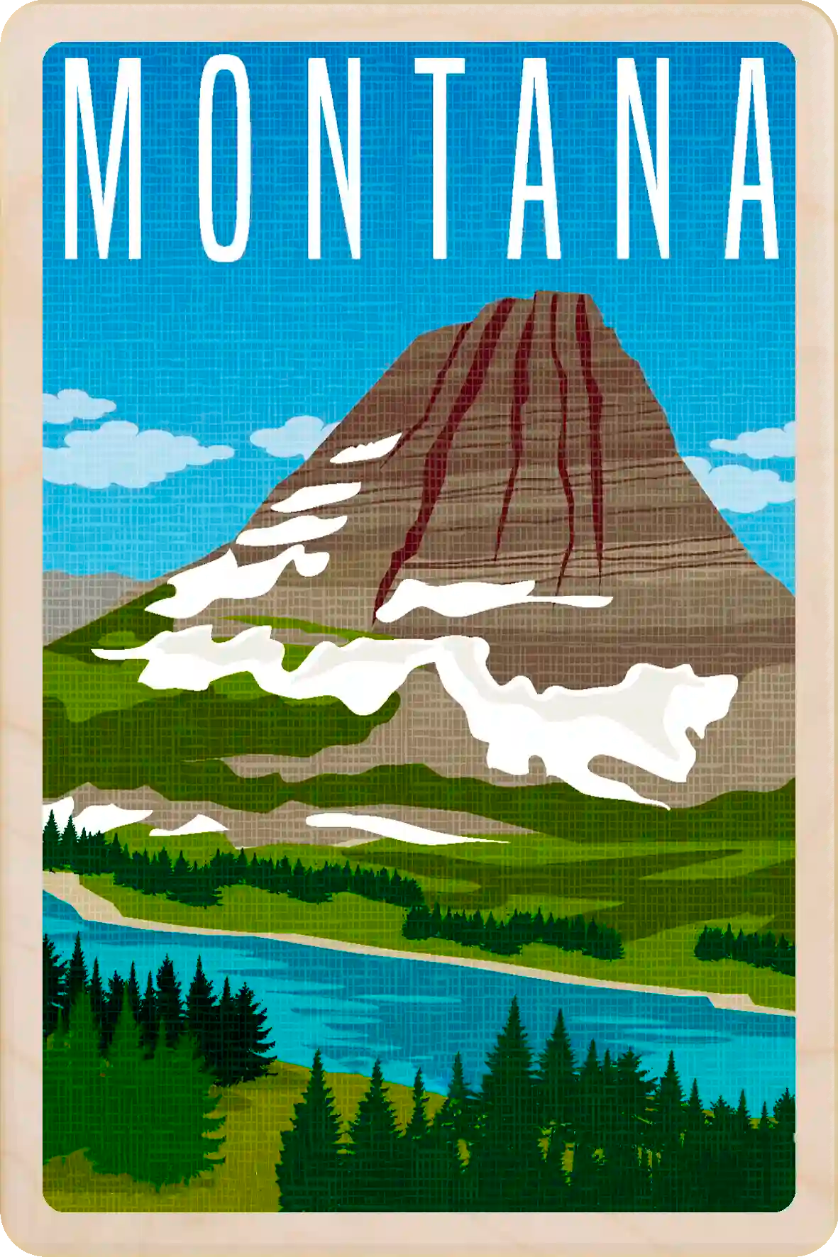 Montana Travel Art Wooden Postcard to send, gift, and keep. The Wooden Postcard Company