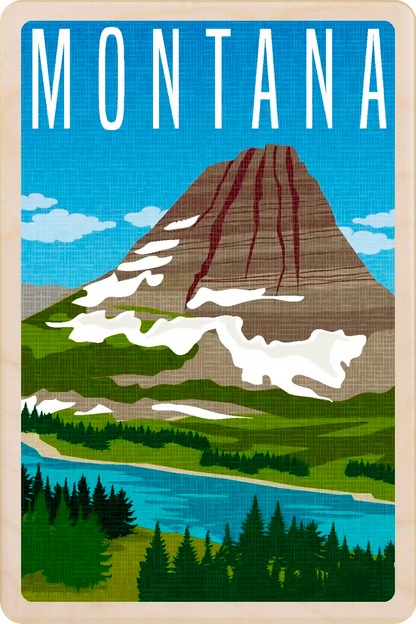 Montana Travel Art Wooden Postcard to send, gift, and keep. The Wooden Postcard Company
