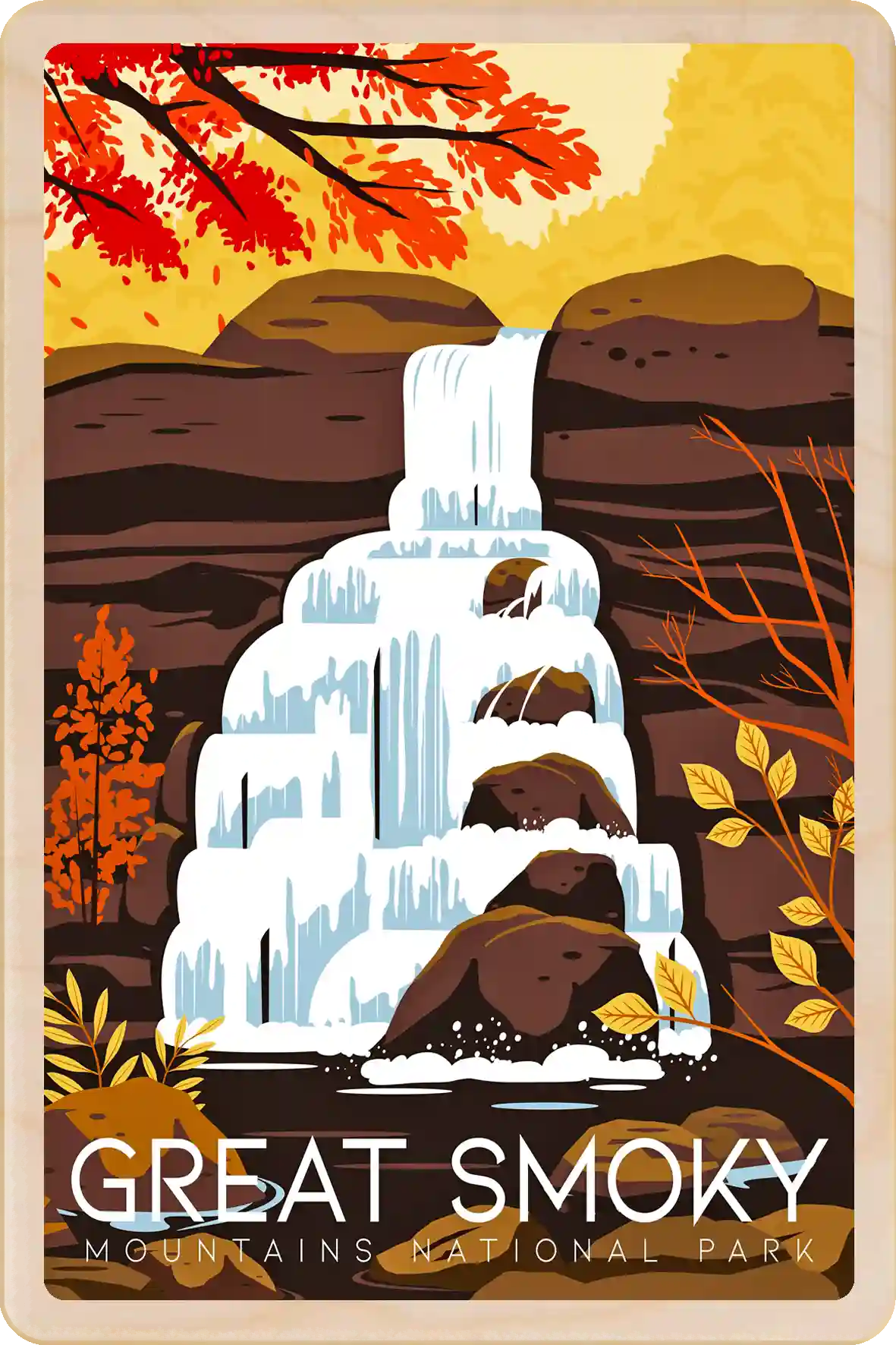 Great Smoky Mountains National Park, Tennessee Travel Art Wooden Postcard to send, gift, and keep. The wooden Postcard Company