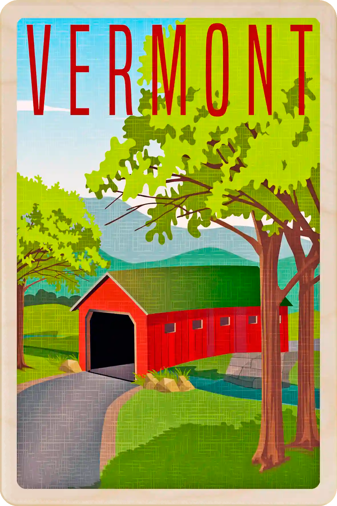 Vermont Covered Bridge Travel Art Wooden Postcard to send, gift, and keep. The Wooden Postcard Company