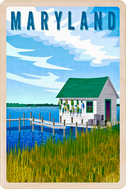 Maryland Travel Art Wooden Postcard to send, gift, and keep. The Wooden Postcard Company