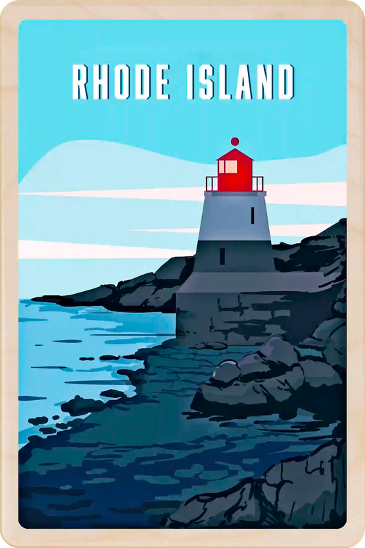 Newport, Rhode Island lighthouse Travel Art Wooden Postcard to send, gift, and keep. The Wooden Postcard Company