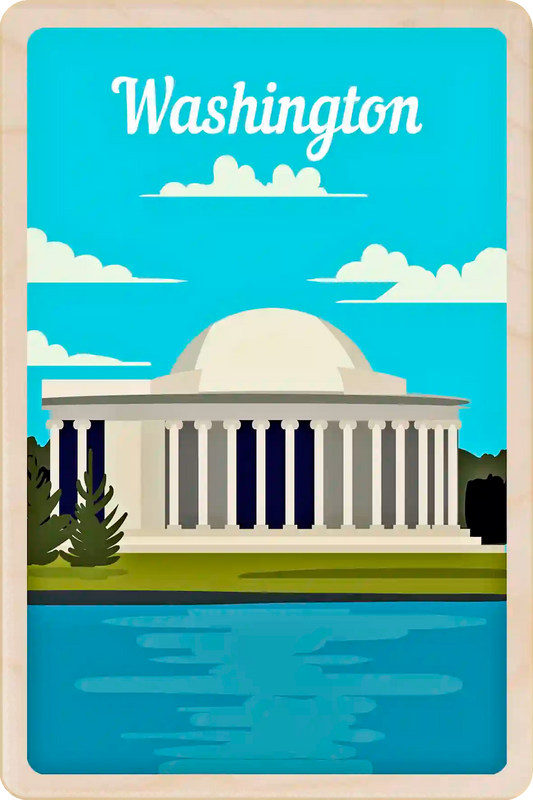 Washington DC Travel Art Wooden Postcard to send, gift, and keep. The Woden Postcard Company