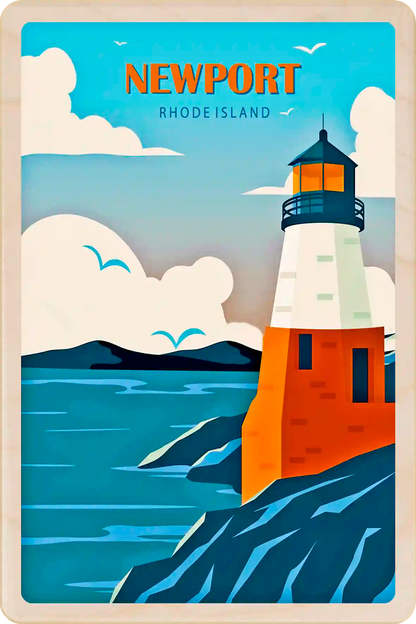 Newport, Rhode Island Lighthouse Travel Art Wooden Postcard to send, gift, and keep. The Wooden Postcard Company