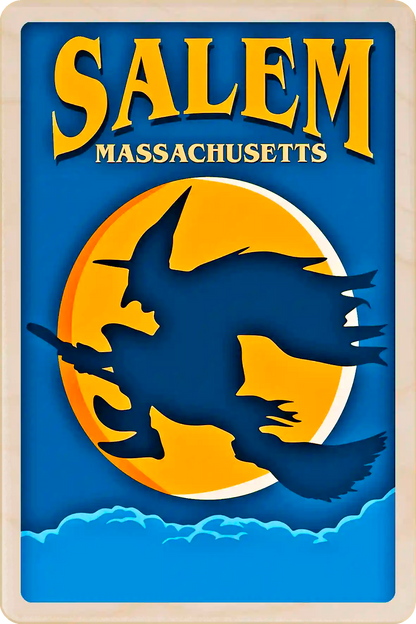 Salem, Massachusetts Travel Art Wooden Postcard to send, gift, and keep. The Wooden Postcard Company