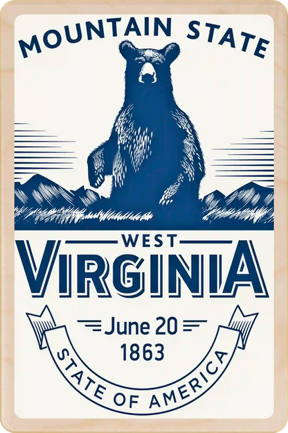 Mountain State, West Virginia 1863 Travel Art Wooden Postcard to send, gift, and keep. The Wooden Postcard Company