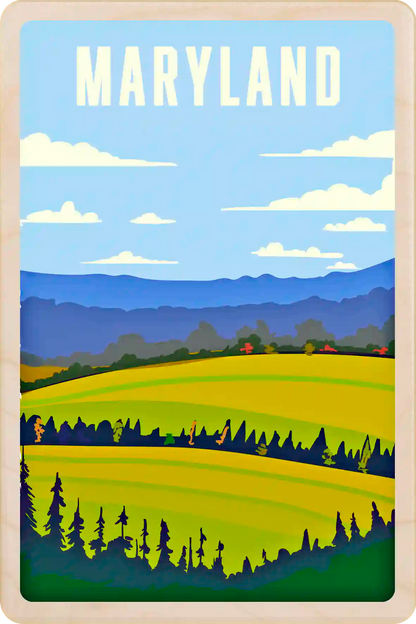 Maryland Travel Art Wooden Postcard to send, gift, and keep. The Wooden Postcard Company