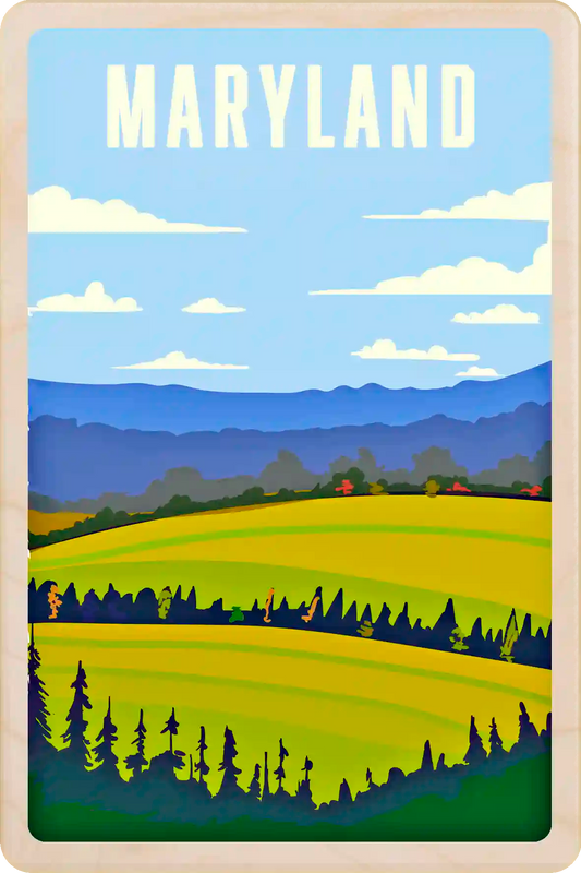 Maryland Travel Art Wooden Postcard to send, gift, and keep. The Wooden Postcard Company