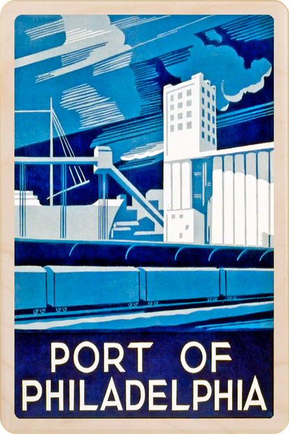 Port of Philadelphia, Pennsylvania Travel Art Wooden Postcard to send, gift, and keep. The Wooden Postcard Company