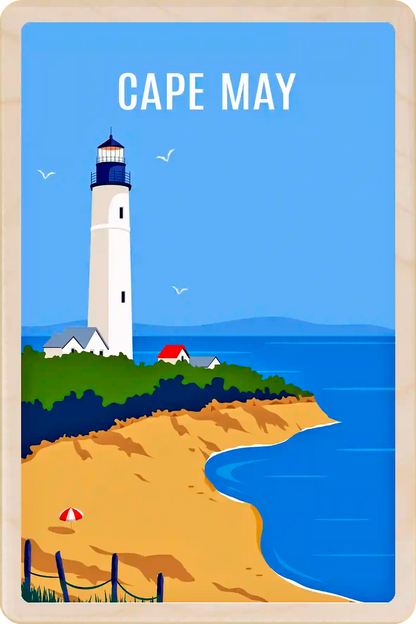 Cape May, New Jersey Travel Art Wooden Postcard to send, gift, and keep. The Wooden Postcard Company