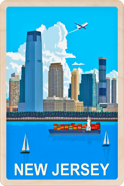 New Jersey Travel Art Wooden Postcard to send, gift, and keep. The Wooden Postcard Company