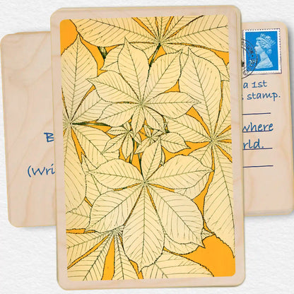 Autumn Leaves, Sustainable card, Wooden Postcard, 19th century botanical illustration by Own Jones. A beautiful card to send, gift and display. The Wooden Postcard Company