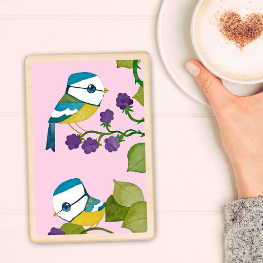 tit- bird Illustration wooden postcard by Matt Sewell