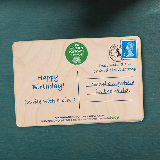 Eco-friendly wooden postcard by Julia Gash – sustainably made in the UK