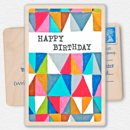 Birthday Card, Floral design by Sarah Kelleher, printed on sustainable wood by The Wooden Postcard Company