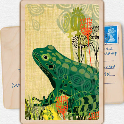 Frog, Wooden Postcard to send and to keep. The Wooden postcard Company.