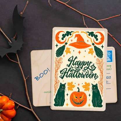 Happy Halloween!&nbsp; Sustainable Card - Wooden postcard

Made in Suffolk on sustainably sourced wood. Eco-friendly card to send, gift and display.
