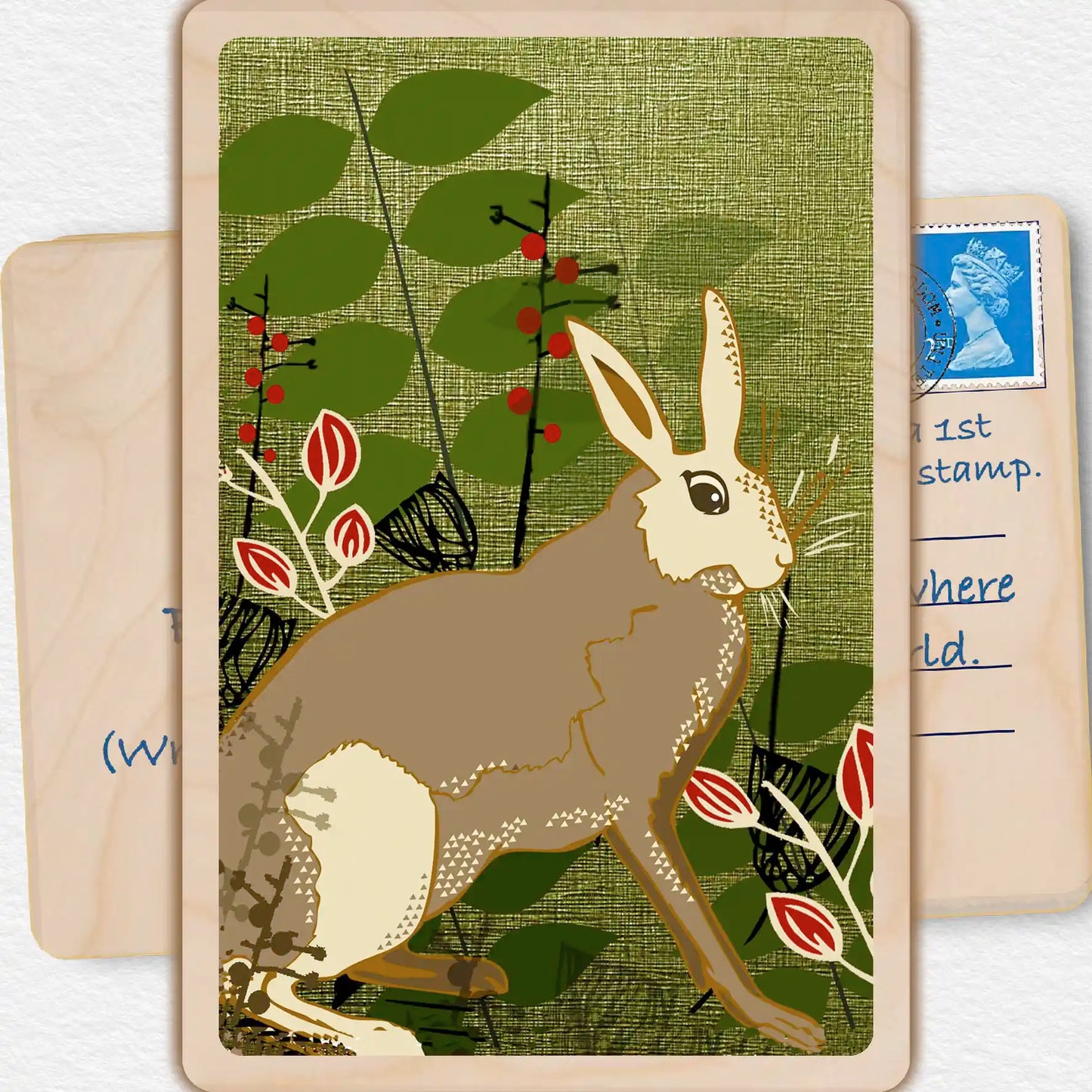 Hare, Wooden Postcard to send and to keep. The Wooden postcard Company.