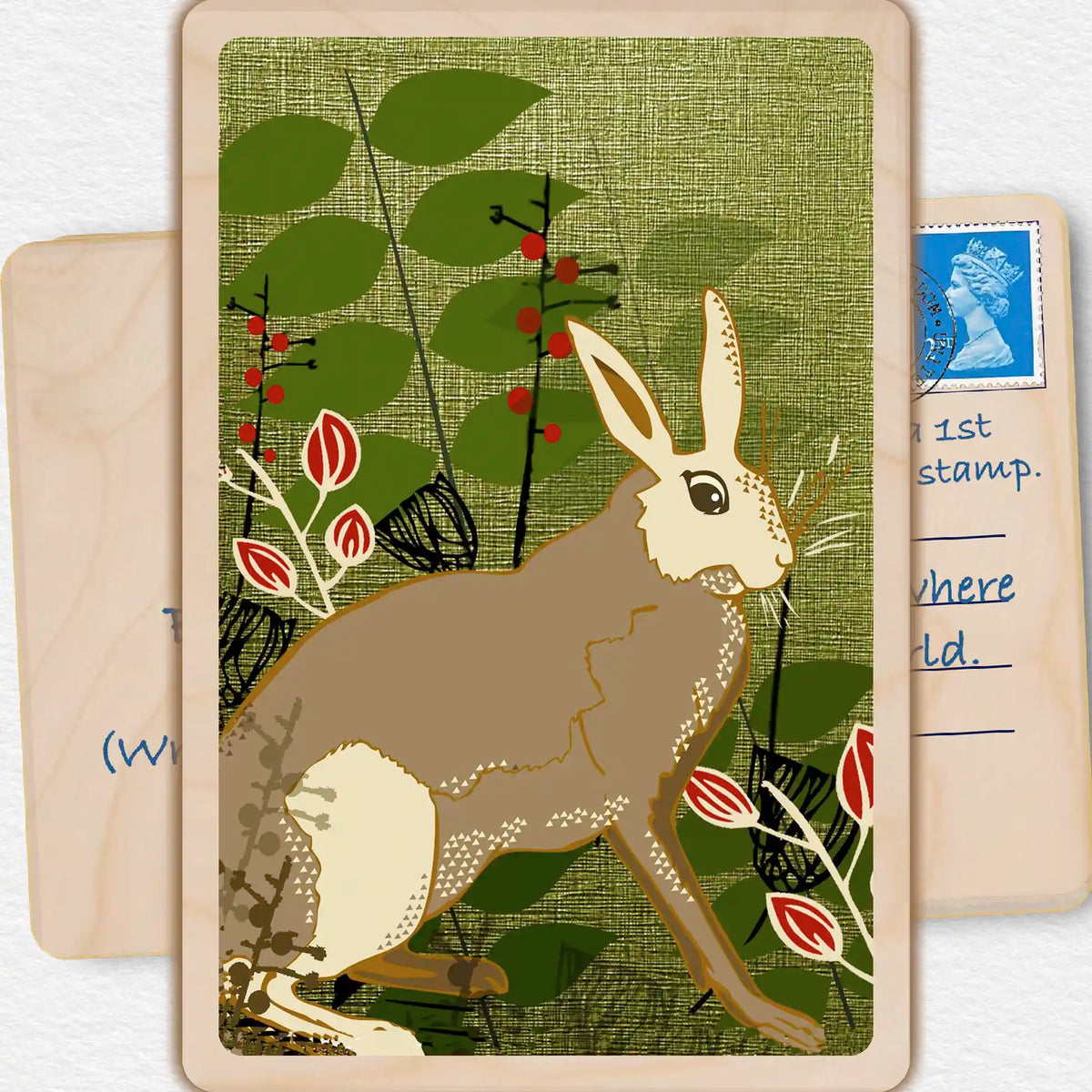 Hare, Wooden Postcard to send and to keep. The Wooden postcard Company.