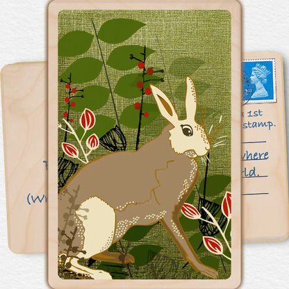 Hare, Wooden Postcard to send and to keep. The Wooden postcard Company.
