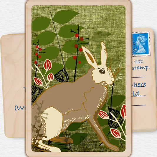 Hare, Wooden Postcard to send and to keep. The Wooden postcard Company.